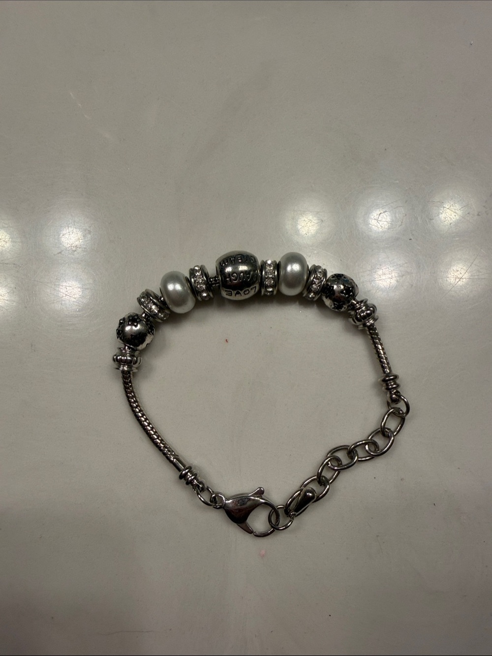 Silver-Tone Pearl & Charm Bracelet